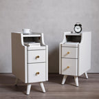 AQIMUELE Small Nightstand with Drawers, Solid Wood Bedside Table, Narrow Walnut Nightstand for Bedroom
