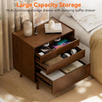 25.43" Walnut Finish Nightstand with Charging Station Mid Century Modern Night Stand with Leg Wood Bedside Table with Drawers Nightstand for Bedroom Dorm