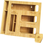 Bamboo Bag Storage Organizer for Kitchen Drawer – Expandable Drawer Organizer Compatible with Gallon, Quart, Sandwich, and Snack Bags – Versatile Storage Solution for Plastic Bags
