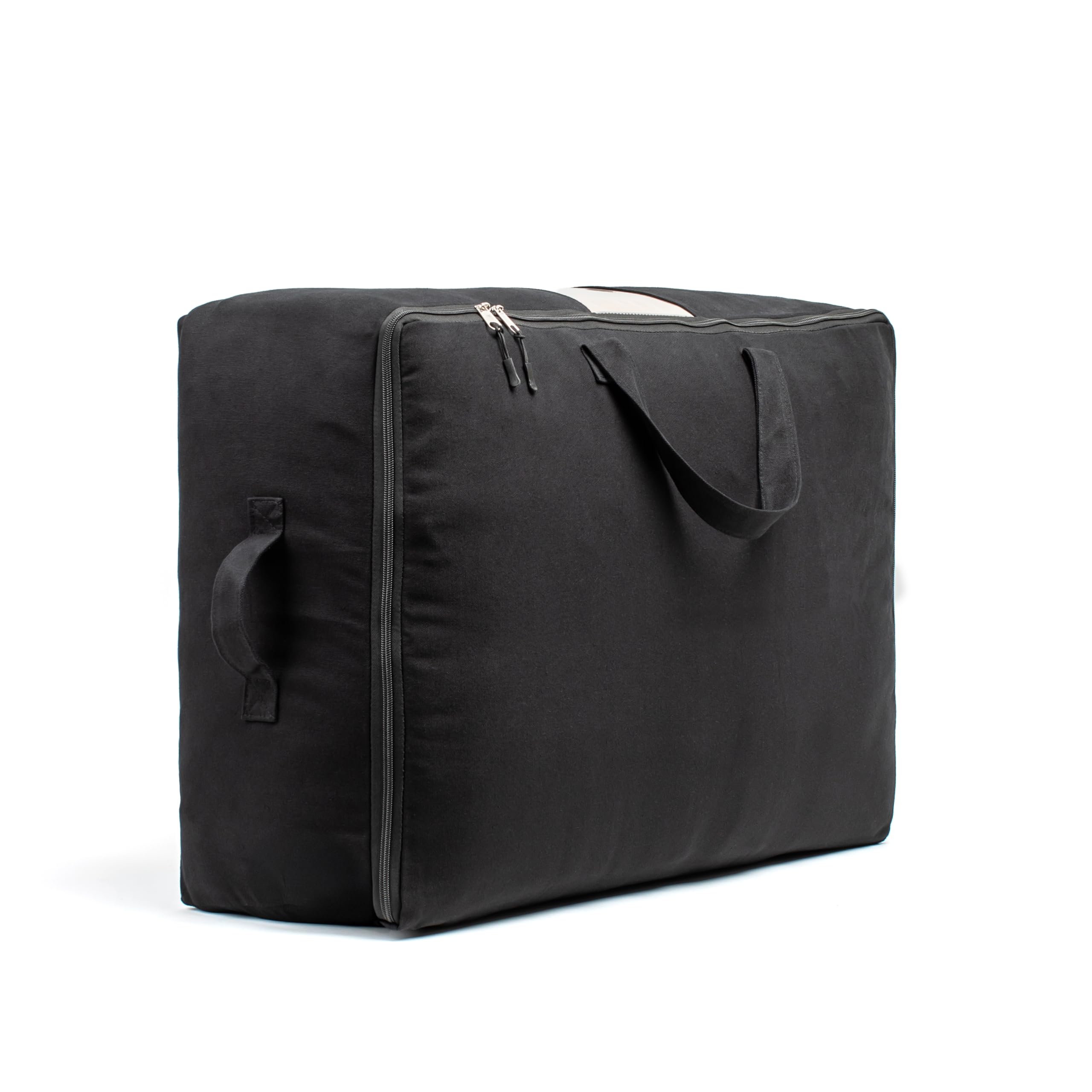 Soft Canvas Storage Bags with Zipper. Thick Breathable, 2pc King/Queen Comforter Organizer. Four Carrying Handles and Window. Large 25x19x9in Bag for Sheets Blankets Bedding Pillows, Clothes