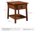 Leick Home Mission End Table, Solid Wood, 1 Storage Drawer, Secret Compartment, Bottom Display Shelf, Easy-Assembly, For Living Room/Bedroom, Russet, 24.0 in. L x 20.0 in. W x 24.0 in. H, 9066-SC