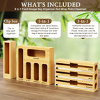 9 IN 1 Bamboo Foil and Plastic Wrap Organizer for Kitchen Drawer, Plastic Bag Organizer Organization and Storage, Food Storage Bag Organizer with Labels for Quart Gallon Snack Sandwich Bag