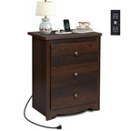 WLIVE Tall Nightstand with Charging Station, Wood Night Stand with 3 Drawers Storage, Bedside Table End Side Tables with 2 USB Ports and Outlets for Bedroom, Closet, Espresso