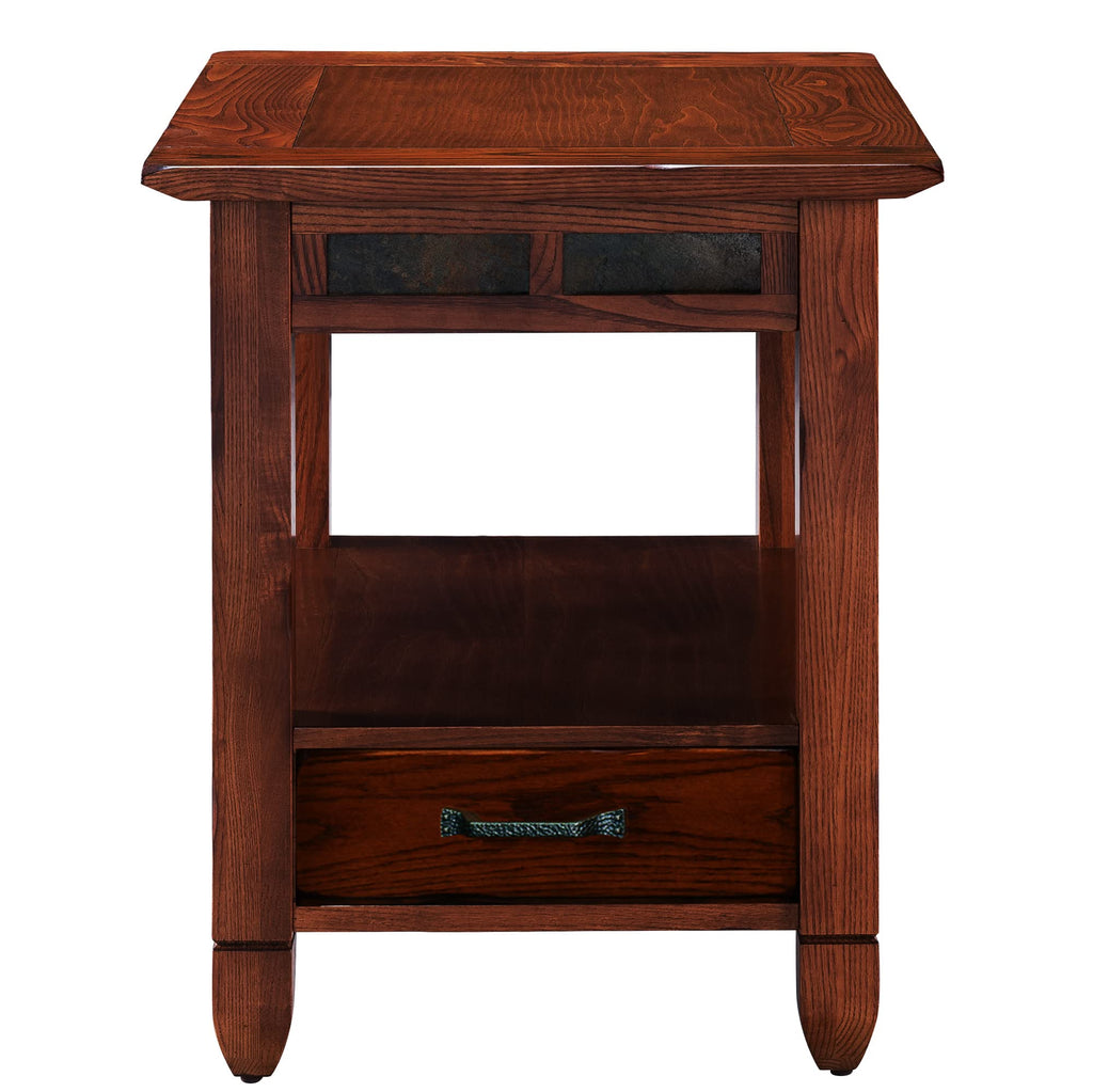Leick Home Mission End Table, Solid Wood, 1 Storage Drawer, Secret Compartment, Bottom Display Shelf, Easy-Assembly, For Living Room/Bedroom, Russet, 24.0 in. L x 20.0 in. W x 24.0 in. H, 9066-SC