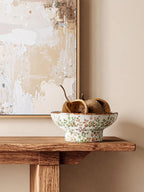 LE TAUCI 10" Ceramic Decorative Bowl, Key Bowl for Entryway, Handcrafted Sturdy Pedestal Bowl, French Country Fruit Bowl for Kitchen Counter, Centerpiece, Vine Green