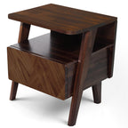 Rum Nightstand with Drawers, Solid Acacia Wood Bedside Table with Drawer & Open Shelf, Handcrafted Wood Grain End Table, Scratch & Water-Resistant, Durable & Easy Assembly (Caramel, Rum)