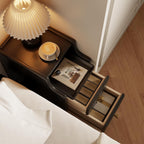 AQIMUELE Small Nightstand with Drawers, Solid Wood Bedside Table, Narrow Walnut Nightstand for Bedroom