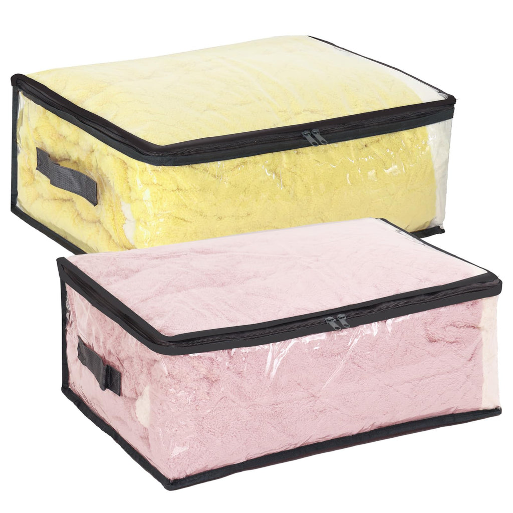 Fixwal 2pcs Small Comforter Storage Bags with Zipper 35L Capacity, Clear Plastic Closet Storage and Organizers for Clothing Sweaters Bedding Blankets