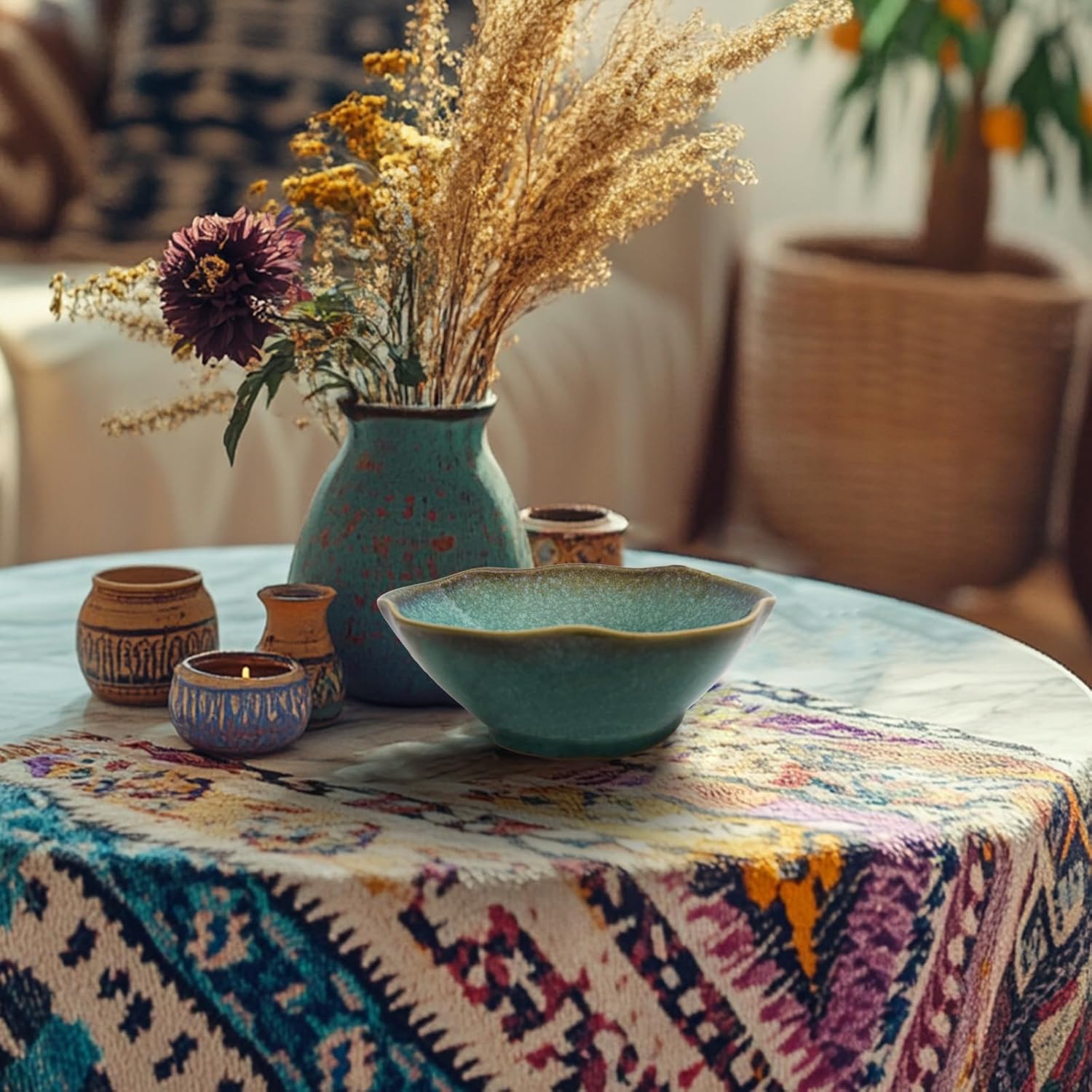 Decorative Bowl 7.6'' Ceramic, Ruffle Catch All Key Bowls for Entryway Table, Coffee Table Bowl Decor, Handcrafted Large Decorative Bowl, Pottery Purse Potpourri Bowl