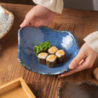 8" Small Ceramic Decorative Bowl 1 Pice – Irregular Rim Reactive Glaze Candy Bowl, Berry Bowl, Entryway Catchall, Japanese Style Fruit Dish for Tabletop or Home Decor (Blue)