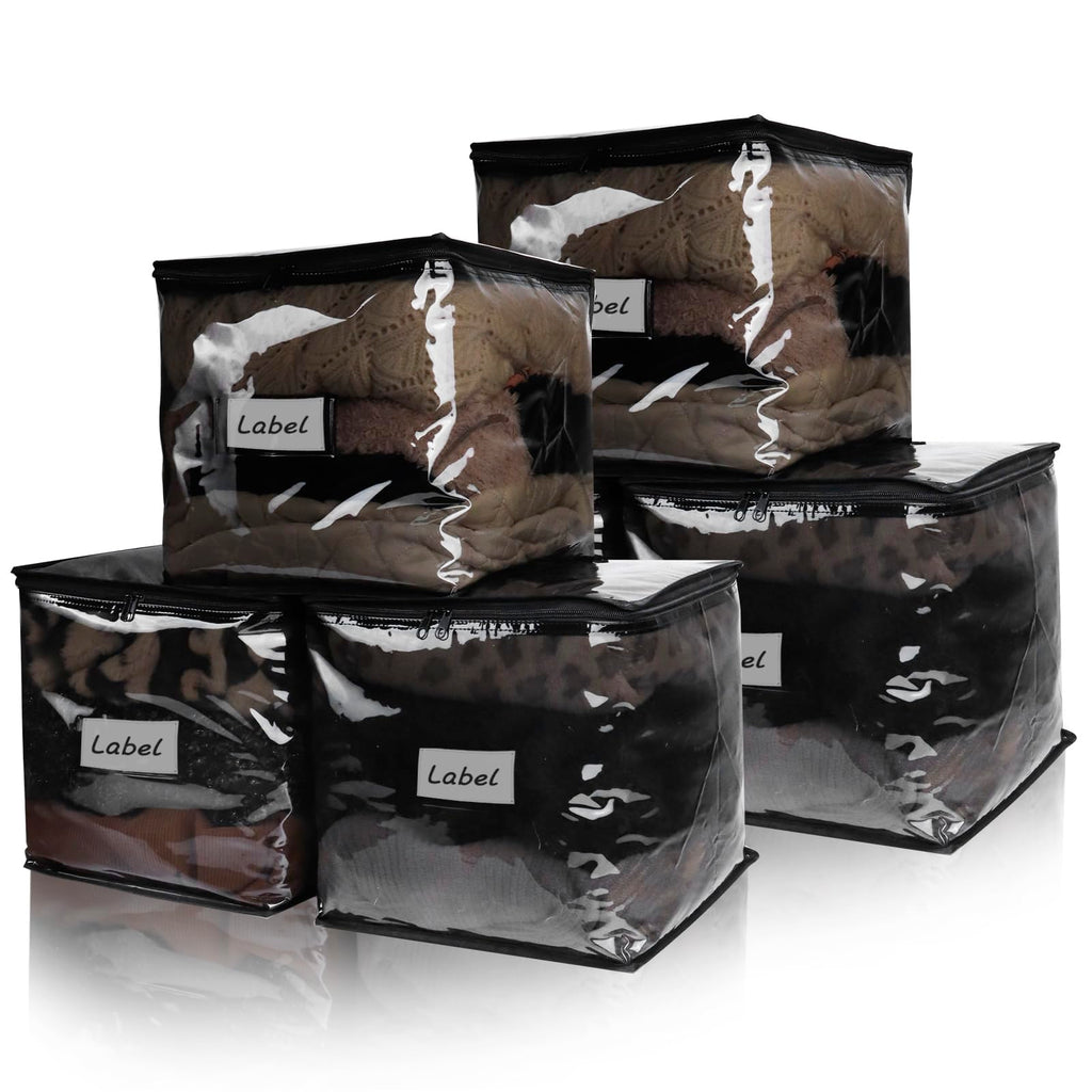 Clear Zippered Storage Bags Plastic Sweater Storage Bags with Zipper 6 Packs Clothing Organizer for Blankets Linen Sweater Bed Sheet Quilt Clothes Pillow (15.7 x 13.8 x 3.9 Inch, White)