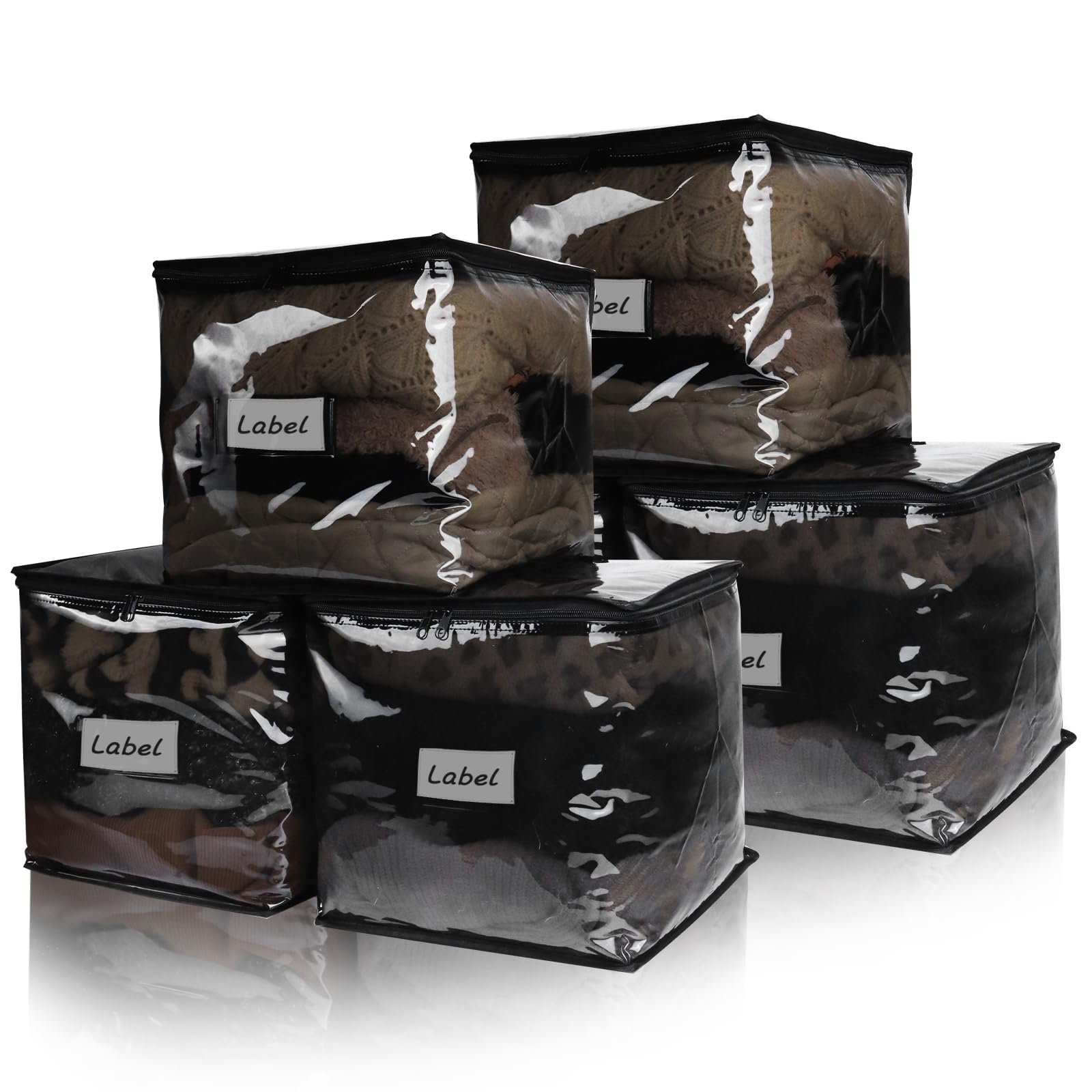 Clear Zippered Storage Bags Plastic Sweater Storage Bags with Zipper 6 Packs Clothing Organizer for Blankets Linen Sweater Bed Sheet Quilt Clothes Pillow (15.7 x 13.8 x 3.9 Inch, White)