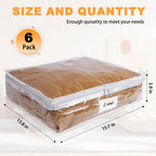 Clear Zippered Storage Bags Plastic Sweater Storage Bags with Zipper 6 Packs Clothing Organizer for Blankets Linen Sweater Bed Sheet Quilt Clothes Pillow (15.7 x 13.8 x 3.9 Inch, White)