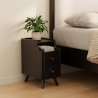 AQIMUELE Small Nightstand with Drawers, Solid Wood Bedside Table, Narrow Walnut Nightstand for Bedroom