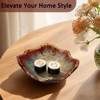 8" Ceramic Decorative Bowl，Irregular Rim Reactive Glaze Key Bowl For Entryway Table，Handcrafted Purse Catch All Bowls，Japanese Style Fruit Bowls For Tabletop or Home Decor