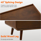 25.43" Walnut Finish Nightstand with Charging Station Mid Century Modern Night Stand with Leg Wood Bedside Table with Drawers Nightstand for Bedroom Dorm