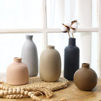 CUCUMI Ceramic Vase Set of 5, Home Decor Farmhouse Décor Handmade Pottery Vases for Pampas Grass, Dried Fresh Flowers, Table, Living Room, Kitchen, Shelf, Entryway Mantel Neutral Tones