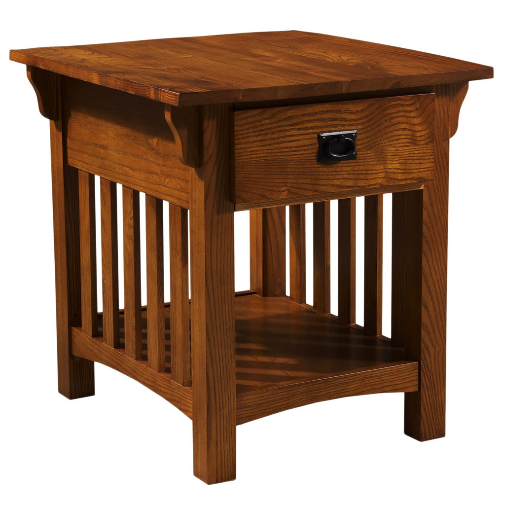 Leick Home Mission End Table, Solid Wood Construction, 1 Storage Drawer, Bottom Display Shelf, Slatted Sides, Easy-Assembly, Medium Oak, 25.0 in. W x 22.0 in. L x 23.0 In. H, 8207