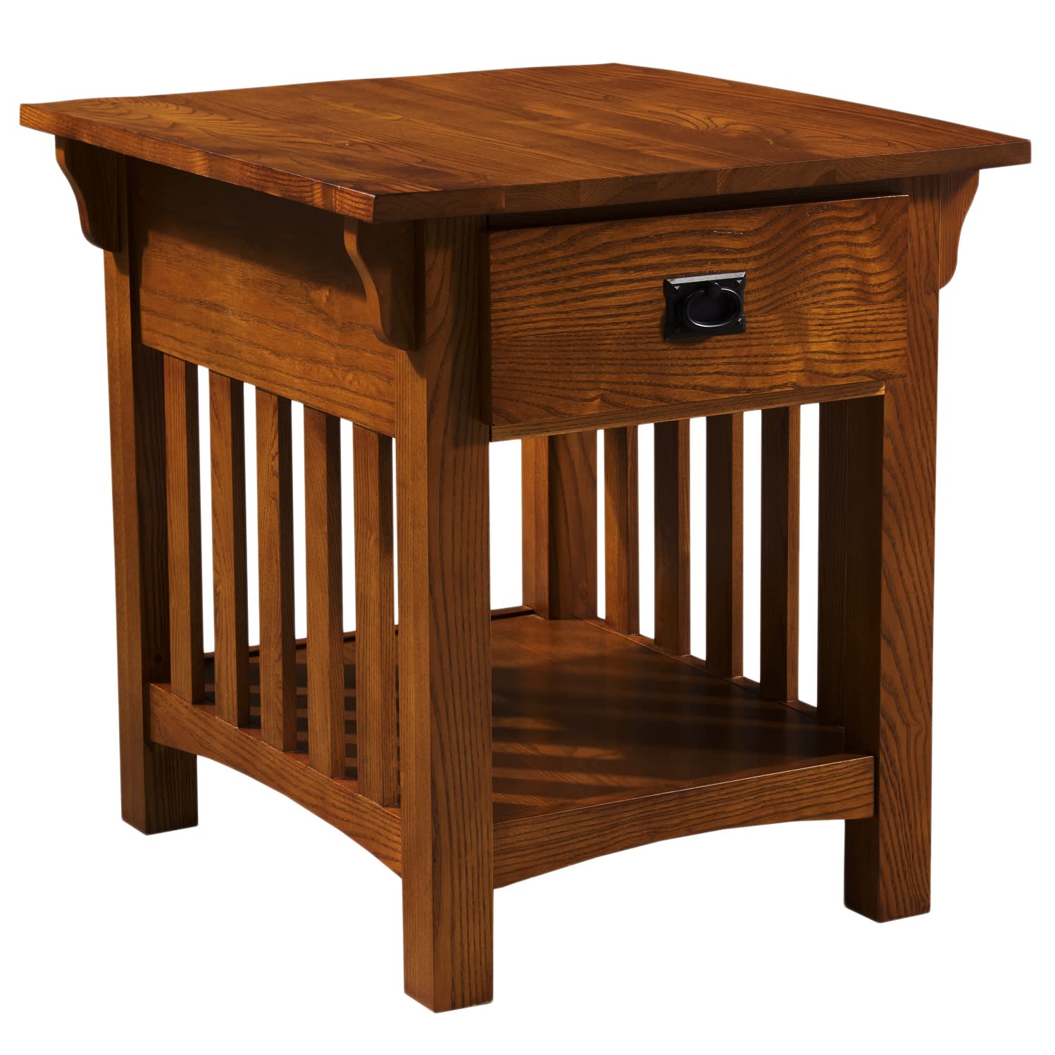 Leick Home Mission End Table, Solid Wood Construction, 1 Storage Drawer, Bottom Display Shelf, Slatted Sides, Easy-Assembly, Medium Oak, 25.0 in. W x 22.0 in. L x 23.0 In. H, 8207