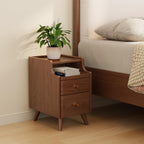 AQIMUELE Small Nightstand with Drawers, Solid Wood Bedside Table, Narrow Walnut Nightstand for Bedroom