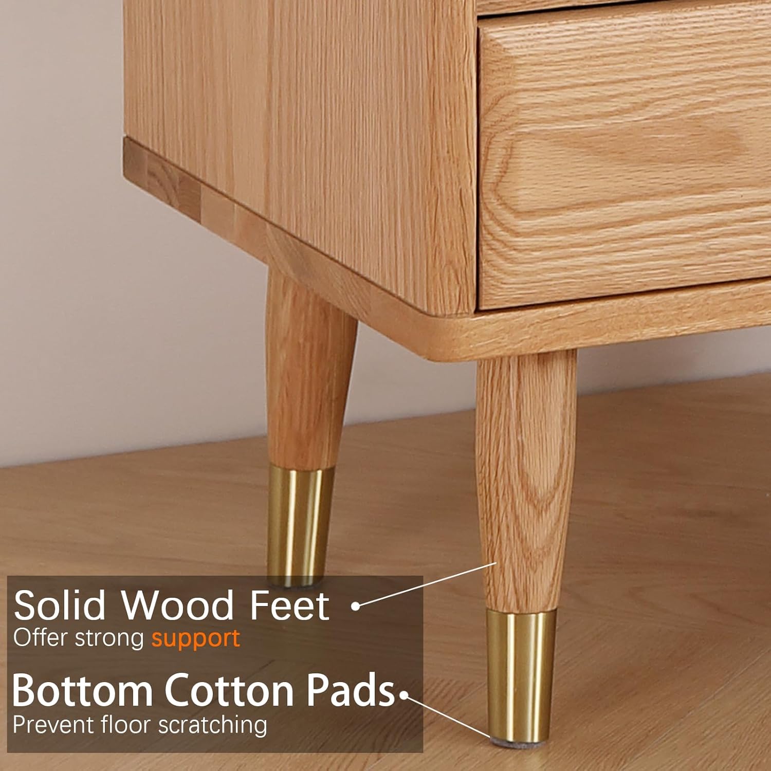 Solid Wood Nightstand,Oak Wooden Mid Century Night Stand with 2-Silent Drawer,Small Bedside Table for Bedroom, Living Room and Dorm (19.29H,Natura