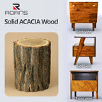 Rum Nightstand with Drawers, Solid Acacia Wood Bedside Table with Drawer & Open Shelf, Handcrafted Wood Grain End Table, Scratch & Water-Resistant, Durable & Easy Assembly (Caramel, Rum)