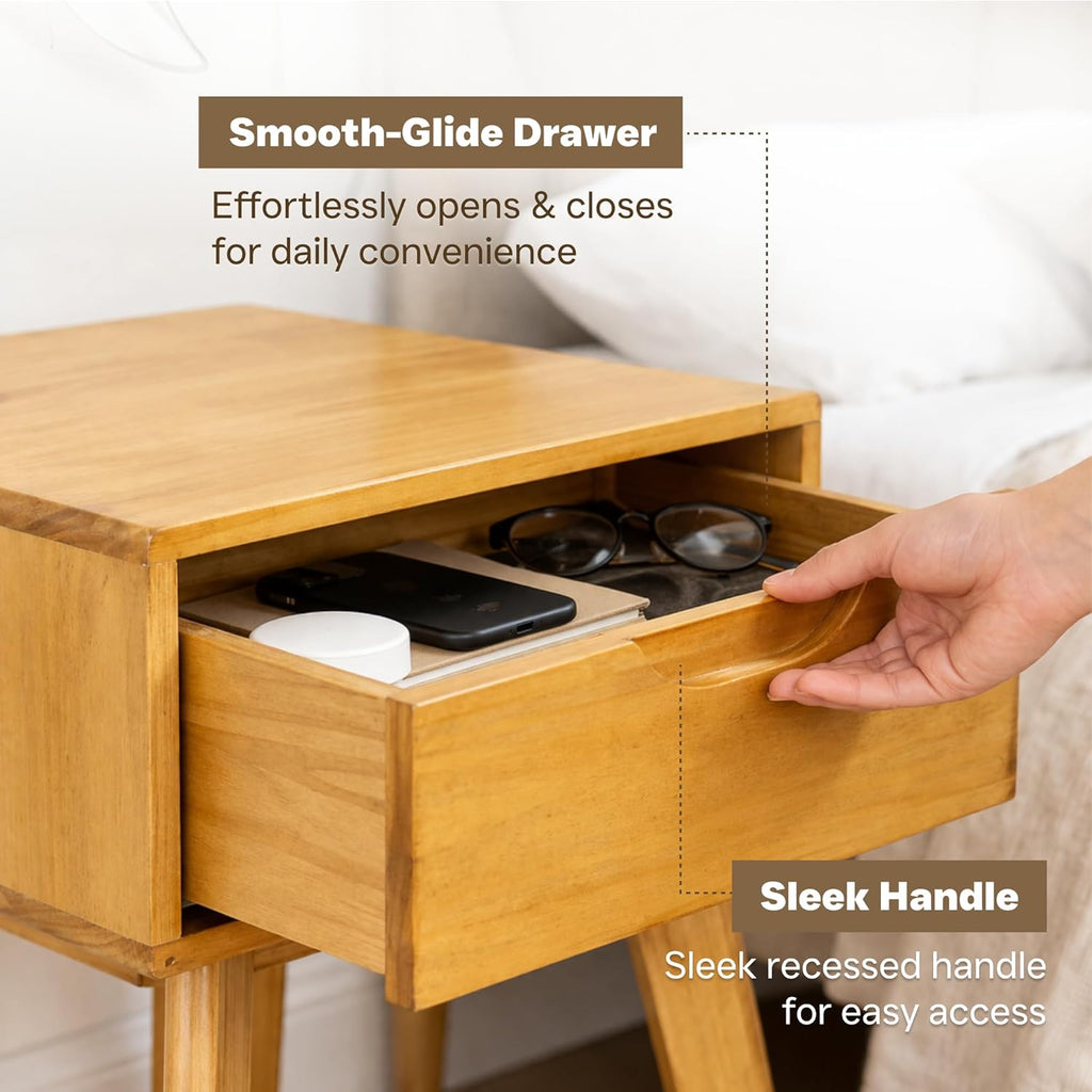 Scandinavian Night-Stand - Solid Wood Nightstand - Minimalist Bedside Table with Drawer