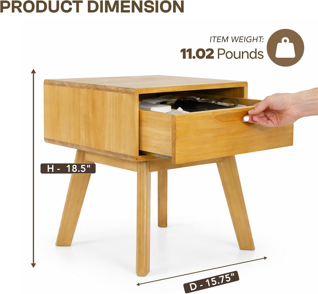 Scandinavian Night-Stand - Solid Wood Nightstand - Minimalist Bedside Table with Drawer