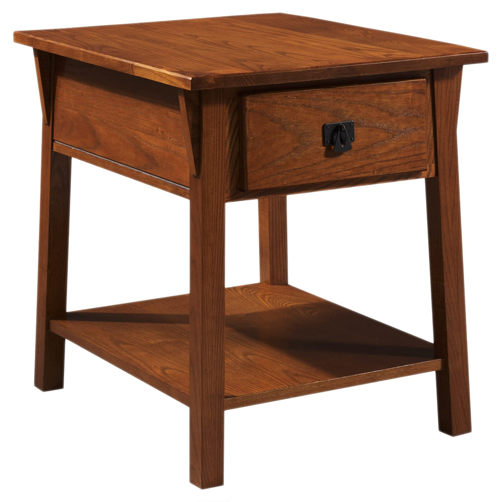 Leick Home Mission End Table, Solid Wood Construction, 1 Storage Drawer, Bottom Display Shelf, Slatted Sides, Easy-Assembly, Medium Oak, 25.0 in. W x 22.0 in. L x 23.0 In. H, 8207