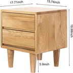 Solid Oak Wood Nightstand, Bedside Table with 2 Drawer, Mid-Century Luxury Night Stand, Modern Sofa Side End Table, Farmhouse Wooden Night Stand Bedside Table for Bedroom, Easy Assembly, Natural Color