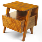 Rum Nightstand with Drawers, Solid Acacia Wood Bedside Table with Drawer & Open Shelf, Handcrafted Wood Grain End Table, Scratch & Water-Resistant, Durable & Easy Assembly (Caramel, Rum)