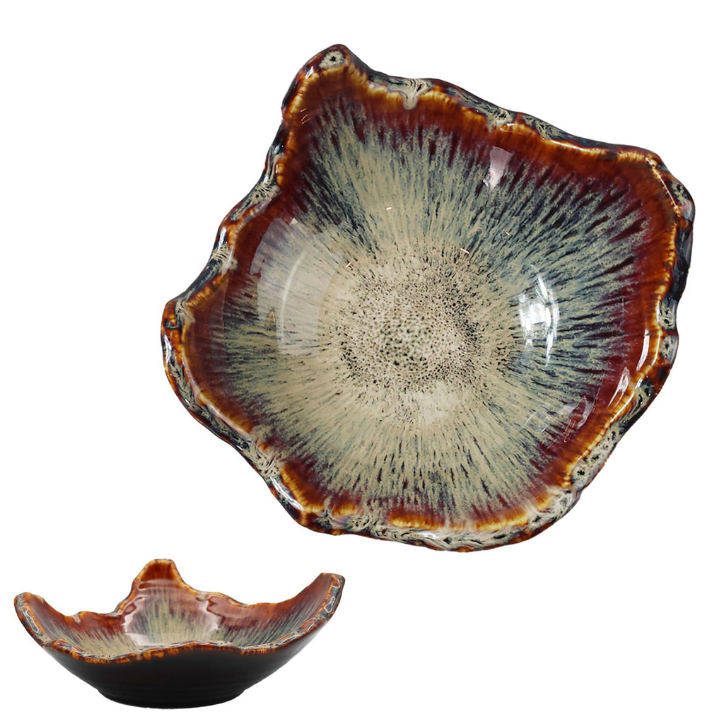 8" Ceramic Decorative Bowl，Irregular Rim Reactive Glaze Key Bowl For Entryway Table，Handcrafted Purse Catch All Bowls，Japanese Style Fruit Bowls For Tabletop or Home Decor