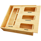 SpaceAid Bag Storage Organizer for Kitchen Drawer, Bamboo Organizer, Compatible with Gallon, Quart, Sandwich and Snack Variety Size Bag (1 Box 4 Slots), 2.5" High