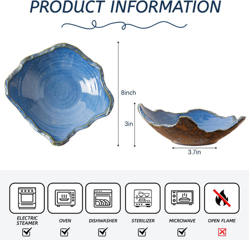 8" Small Ceramic Decorative Bowl 1 Pice – Irregular Rim Reactive Glaze Candy Bowl, Berry Bowl, Entryway Catchall, Japanese Style Fruit Dish for Tabletop or Home Decor (Blue)