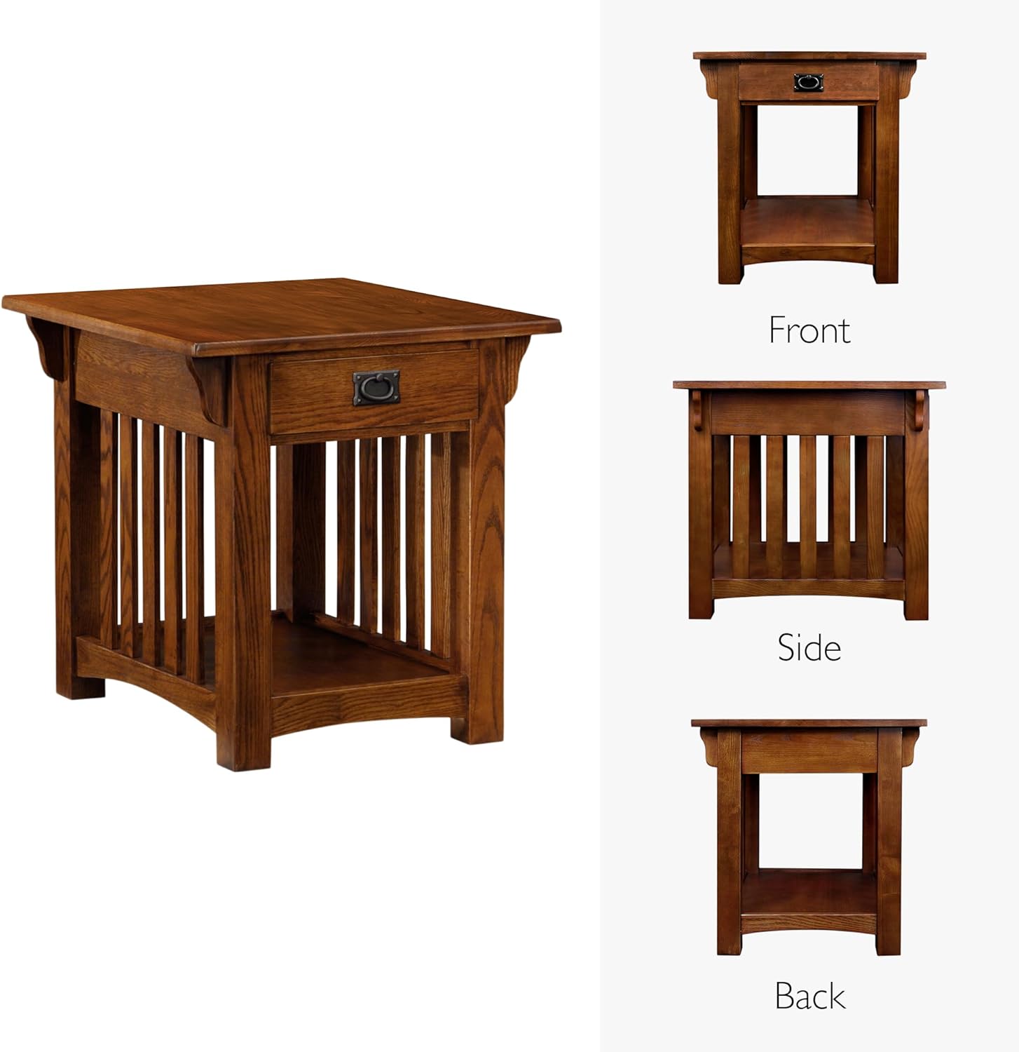 Leick Home Mission End Table, Solid Wood Construction, 1 Storage Drawer, Bottom Display Shelf, Slatted Sides, Easy-Assembly, Medium Oak, 25.0 in. W x 22.0 in. L x 23.0 In. H, 8207