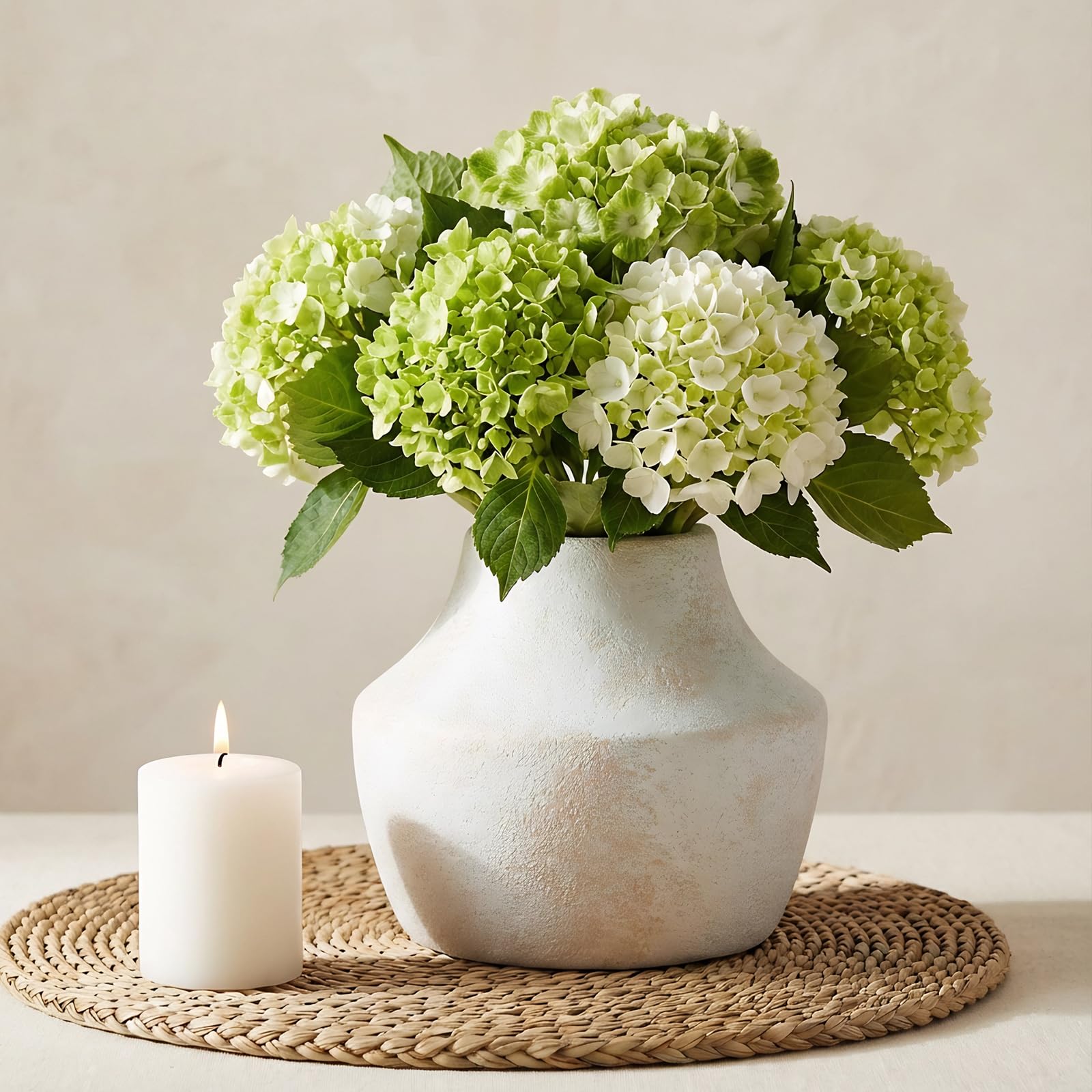 Ceramic Vase for Home Decor - 9.53 Inch Large White Farmhouse Vase, Rustic Handmade Flower Vase for Table Centerpiece, Living Room Shelf, Kitchen & Wedding Decor