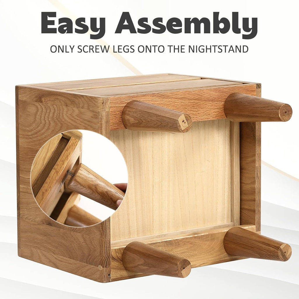 Solid Oak Wood Nightstand, Bedside Table with 2 Drawer, Mid-Century Luxury Night Stand, Modern Sofa Side End Table, Farmhouse Wooden Night Stand Bedside Table for Bedroom, Easy Assembly, Natural Color