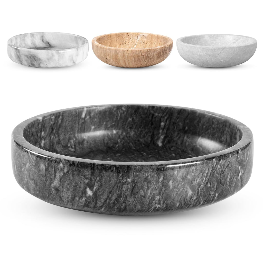 FNTSTICGOODS Travertine Decorative Bowl - 7.8” Diameter & 2” Height - Key Bowl for Entryway Table - Travertine - Organic Modern Centerpiece - Beige/Natural