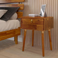 Bme Georgina Solid Wood Nightstand With 1 Drawer & Open Shelf- Fully Assembled Mid Century Modern Side Table - Geometric Pattern Bedside Dresser for Bedroom and Living Room