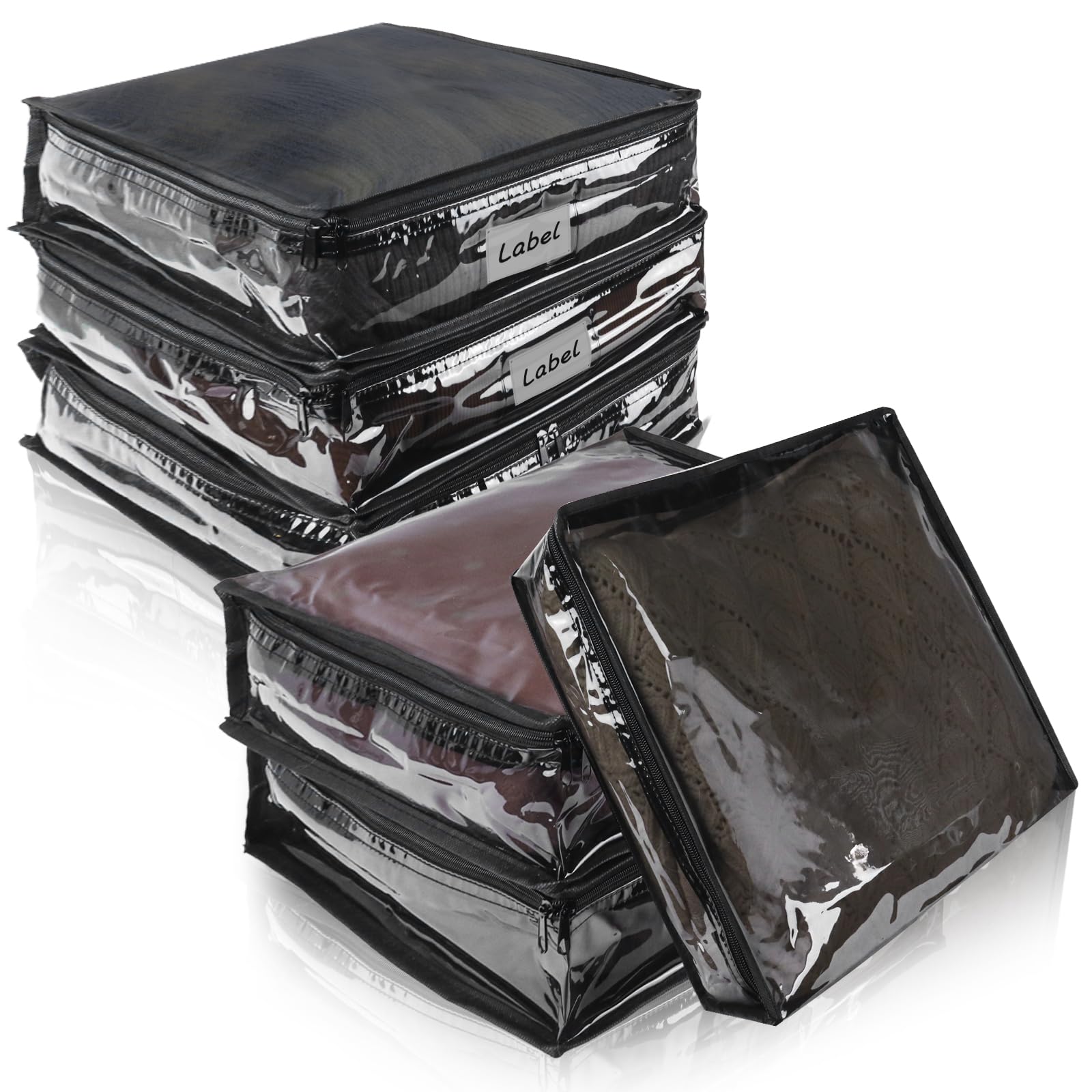 Clear Zippered Storage Bags Plastic Sweater Storage Bags with Zipper 6 Packs Clothing Organizer for Blankets Linen Sweater Bed Sheet Quilt Clothes Pillow (15.7 x 13.8 x 3.9 Inch, White)