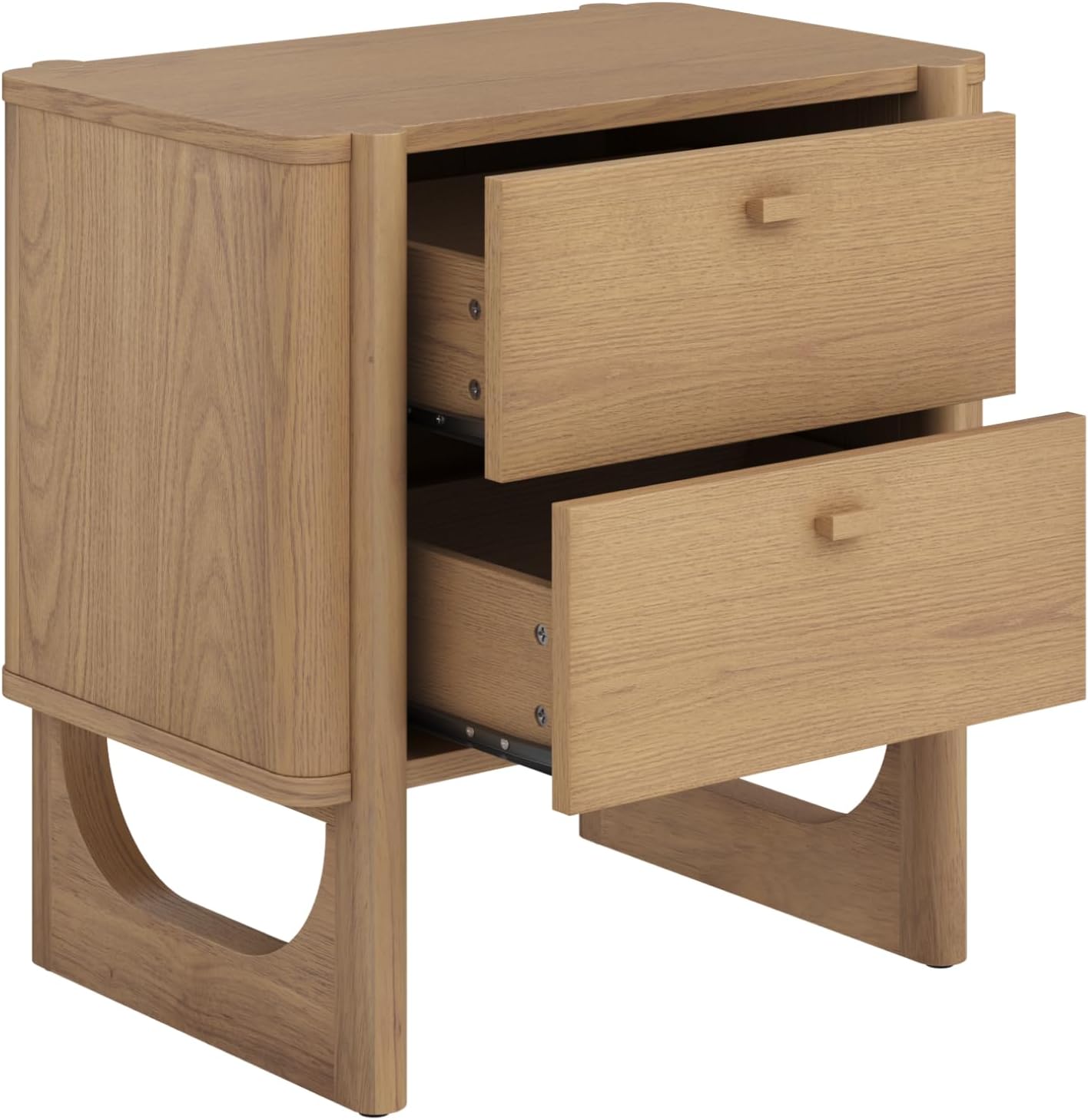 Nathan James Solace Mid Century Modern 2 Drawer Nightstand with Solid Wood Frame and Rounded Details, Raw Oak