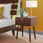 Bme Georgina Solid Wood Nightstand With 1 Drawer & Open Shelf- Fully Assembled Mid Century Modern Side Table - Geometric Pattern Bedside Dresser for Bedroom and Living Room