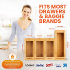 mHomeAid Bag Storage Organizer - Bamboo Food Plastic Baggie Holder, Dispenser, and Container for Kitchen Drawer - Fits Ziplock and Ziploc Gallon, Quart, Sandwich & Snack Sized Slider Bags (Bamboo)