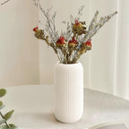 Ceramic Vase for Flowers – Modern Small Ribbed Textured Flower Vase for Home Decor, Pampas Grass, Decorative, Farmhouse, Coffee Table, Kitchen Centerpieces, Bookshelf and Home Living (White)