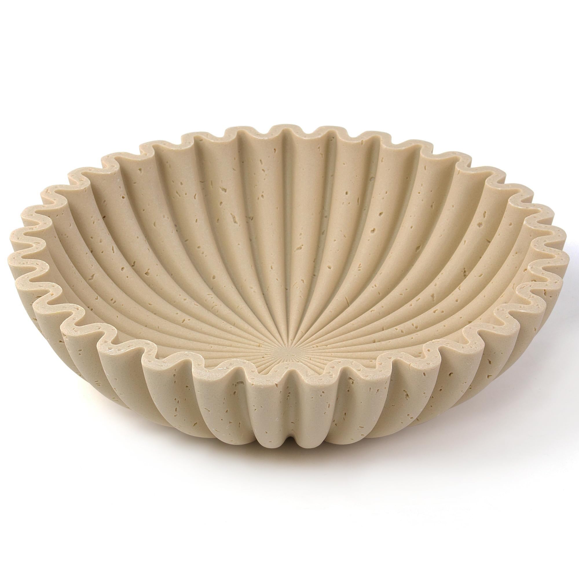YMXYJM Large Decorative Bowl, Modern Handicraft Bowls for Home Decor, Fruit Bowl for Kitchen Counter, Ruffle Decor, Stylish Key Bowl for Entry Table, Artificial Stone Beige