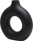 CEMABT Black Donut Vase Hollow Ceramic Vase for Flowers Handmade Minimalist Boho ins Style Modern Home Decor for Wedding Dinner Table Party Living Room Office Bedroom