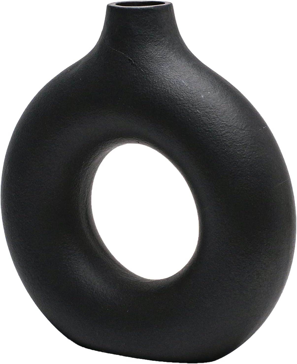 CEMABT Black Donut Vase Hollow Ceramic Vase for Flowers Handmade Minimalist Boho ins Style Modern Home Decor for Wedding Dinner Table Party Living Room Office Bedroom