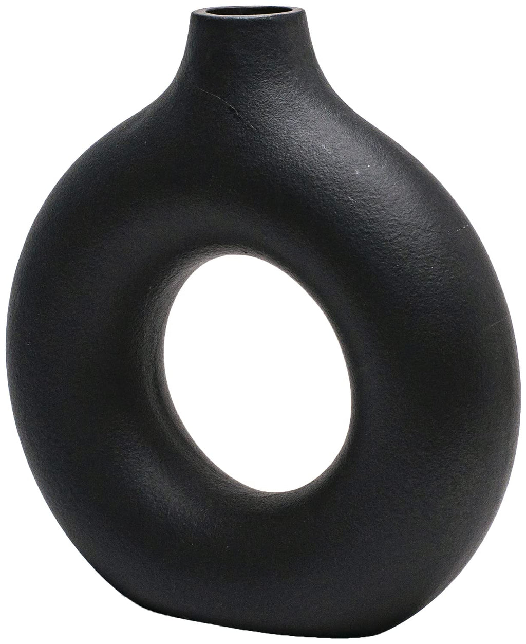 CEMABT Black Donut Vase Hollow Ceramic Vase for Flowers Handmade Minimalist Boho ins Style Modern Home Decor for Wedding Dinner Table Party Living Room Office Bedroom（M