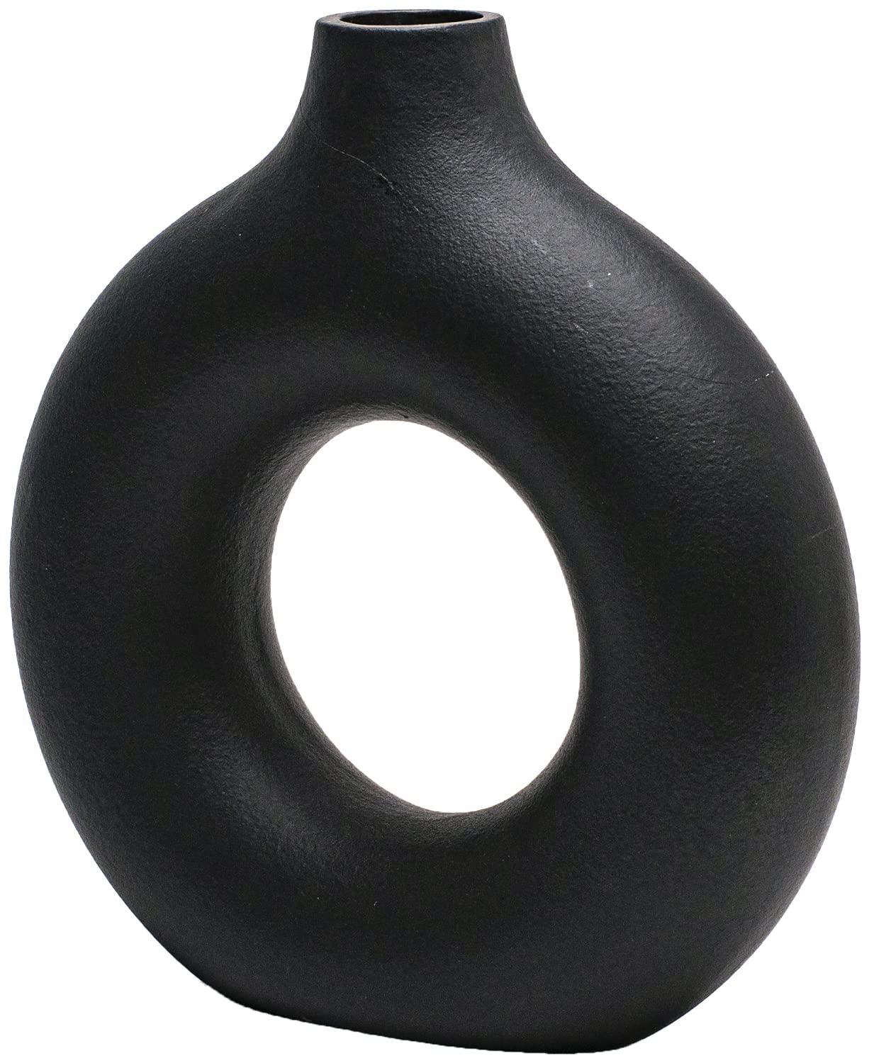 CEMABT Black Donut Vase Hollow Ceramic Vase for Flowers Handmade Minimalist Boho ins Style Modern Home Decor for Wedding Dinner Table Party Living Room Office Bedroom