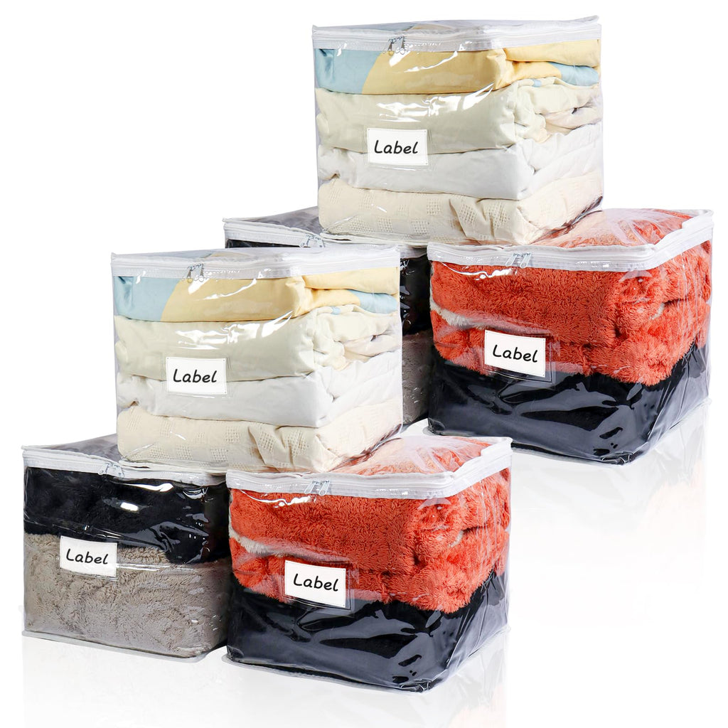 Clear Zippered Storage Bags Plastic Sweater Storage Bags with Zipper 6 Packs Clothing Organizer for Blankets Linen Sweater Bed Sheet Quilt Clothes Pillow (15.7 x 13.8 x 3.9 Inch, White)